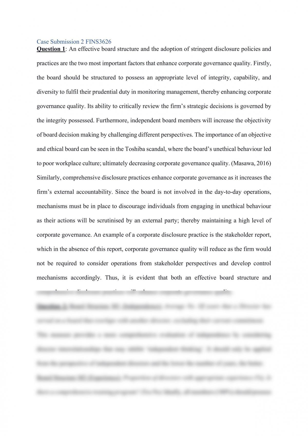 Case Submission 2 FINS3626 - Page 1