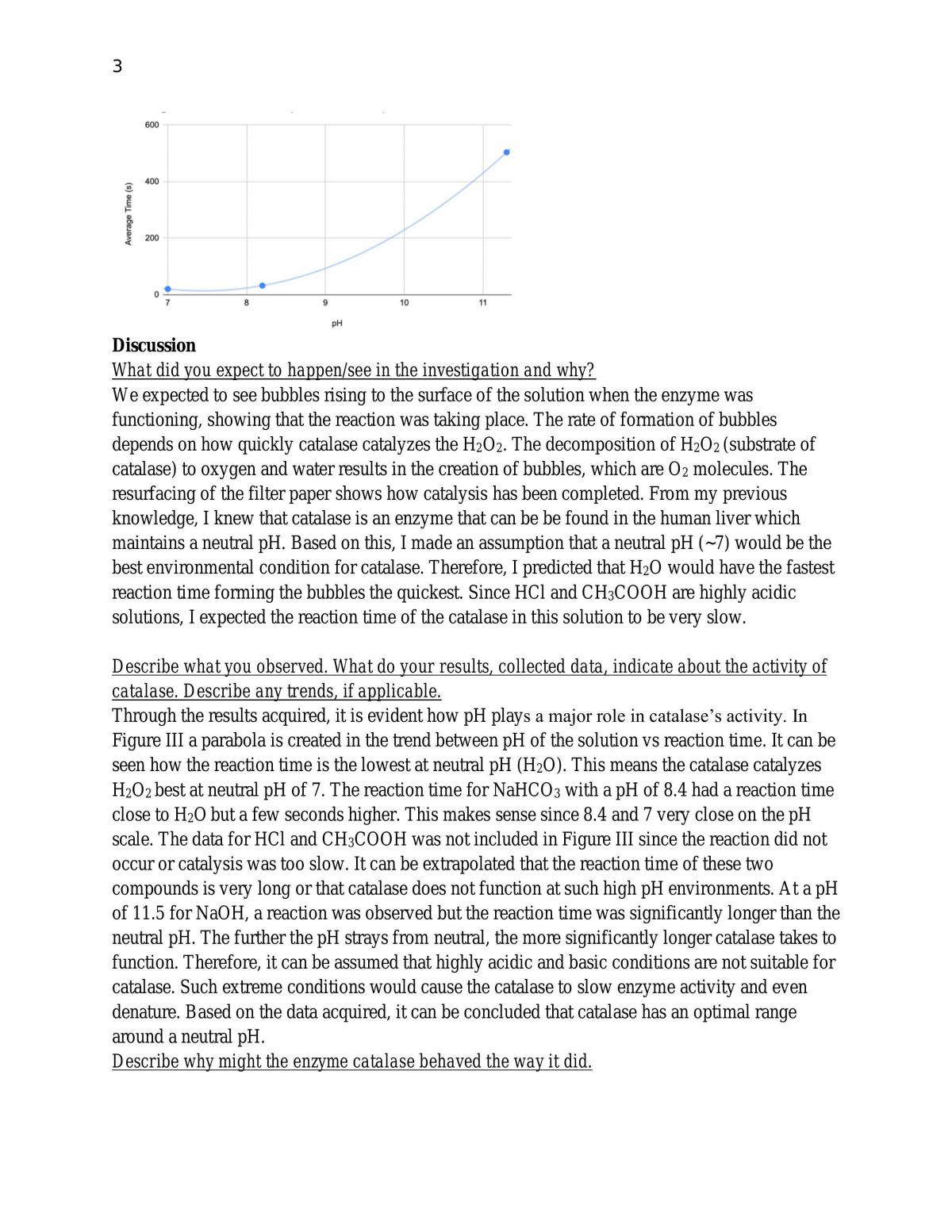 Impact of pH on Catalase’s Function in Catalysis of Hydrogen Peroxide - Page 3