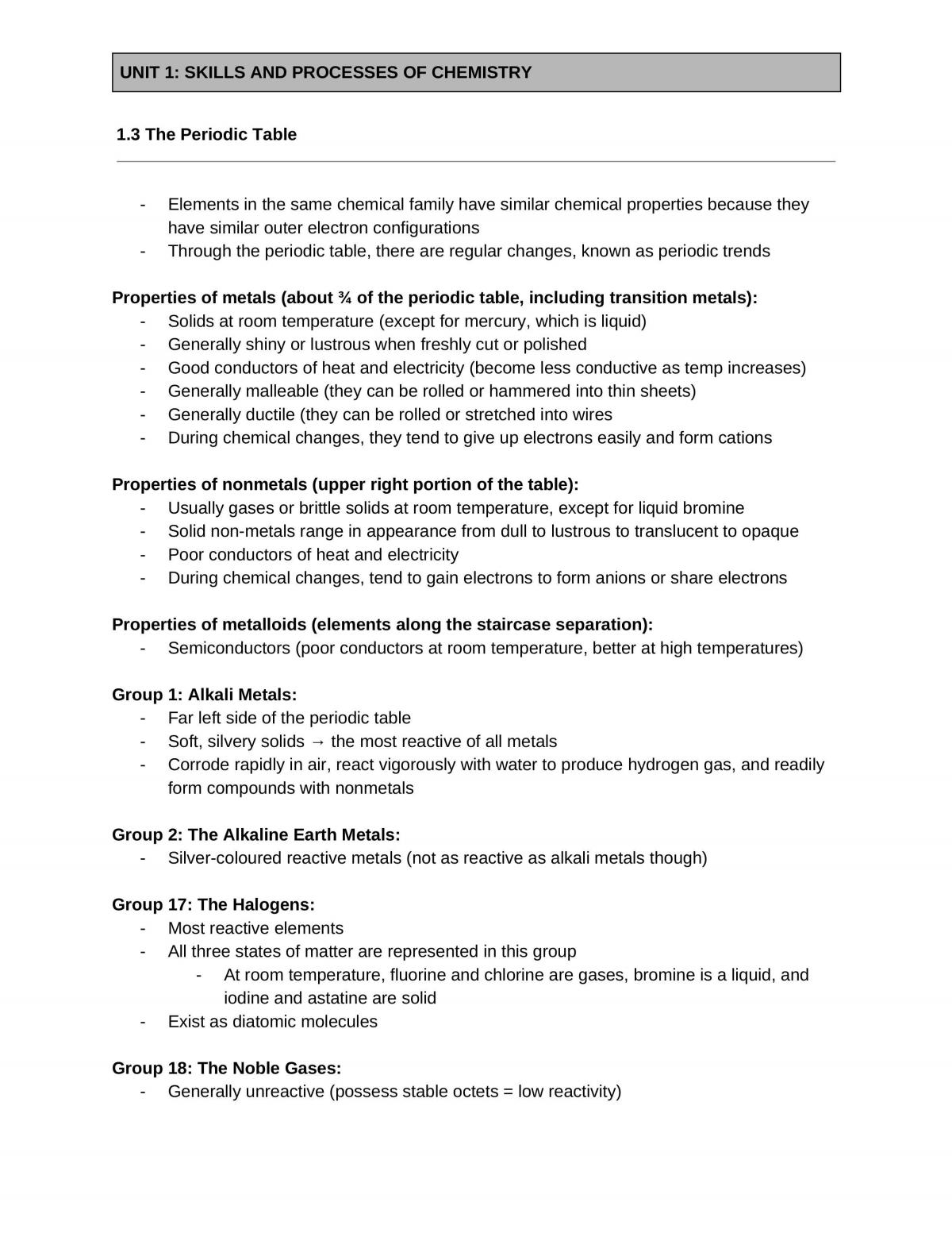 Chemistry SCH3U Complete Notes - Page 1
