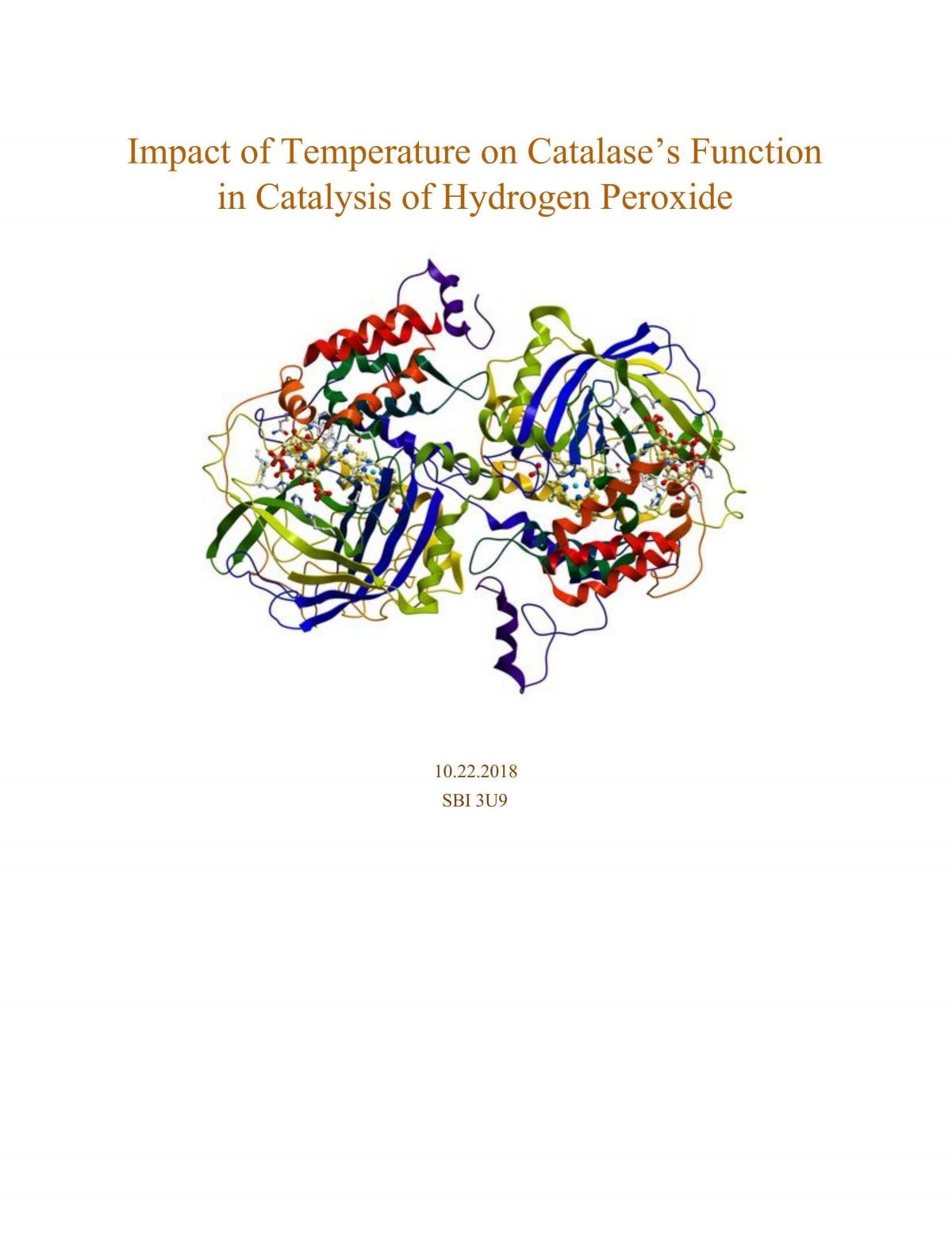 Impact of Temperature on Catalase’s Function in Catalysis of Hydrogen Peroxide - Page 1