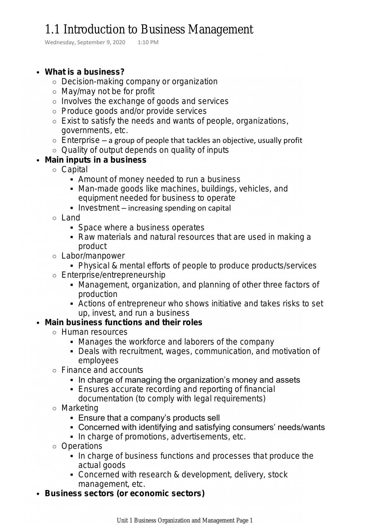 Business Management Full Course Notes - Page 1