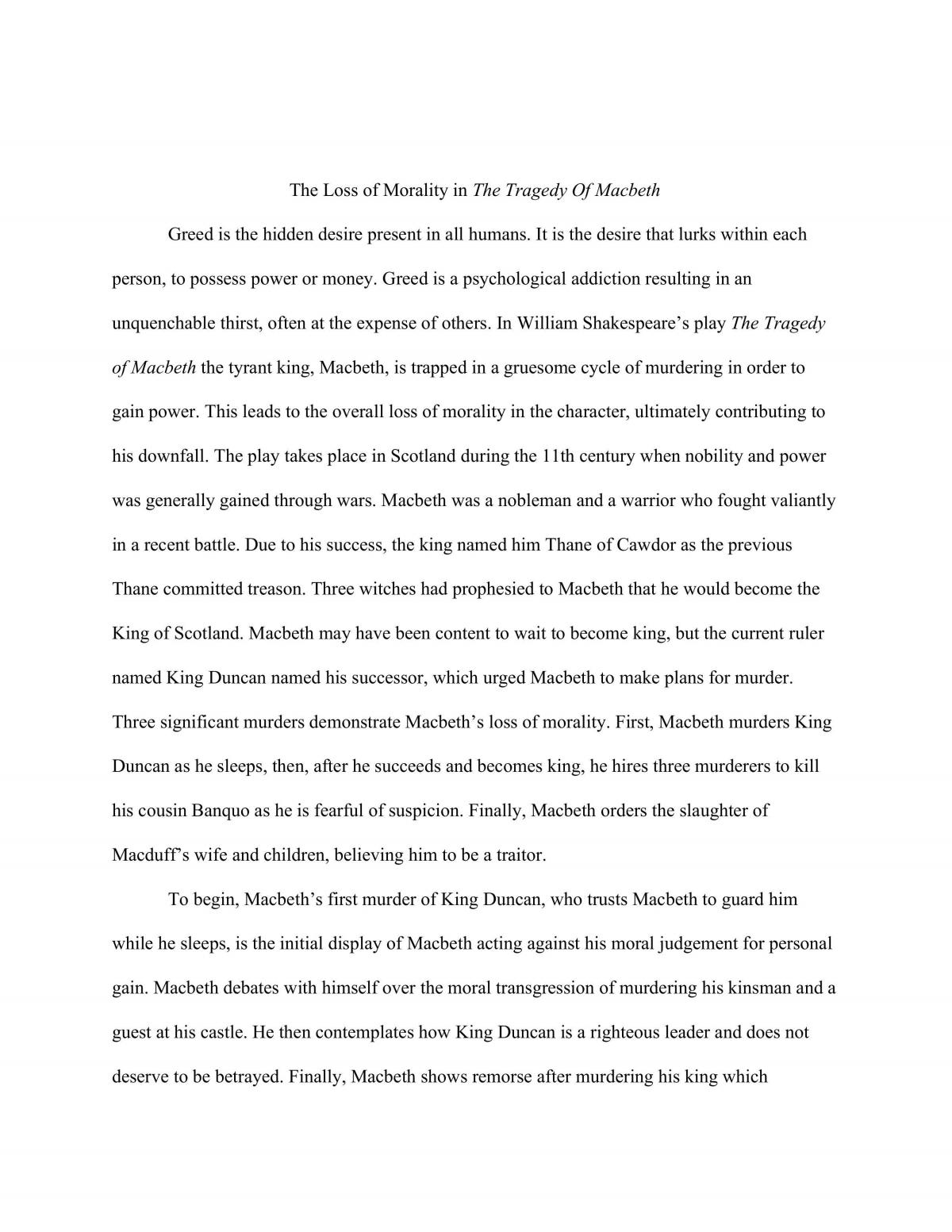 The Loss of Morality in The Tragedy of Macbeth - Page 1