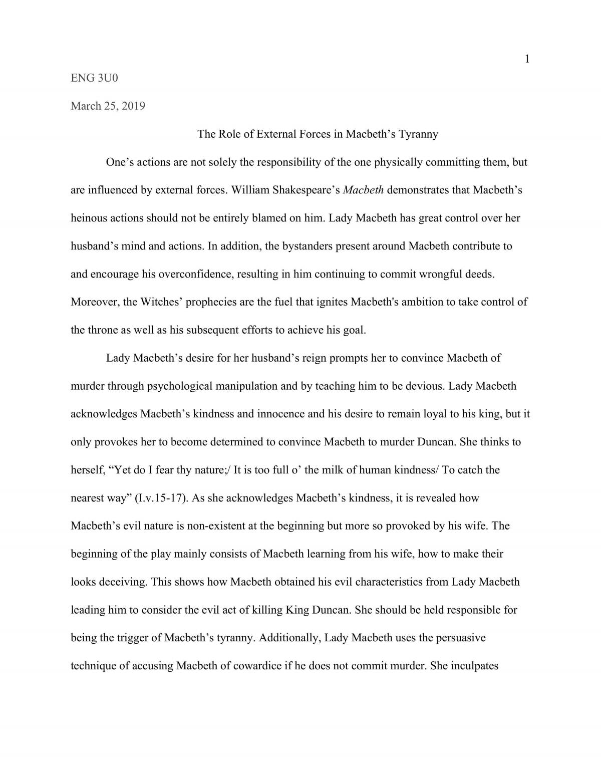 The Role of External Forces in Macbeth’s Tyranny - Page 1