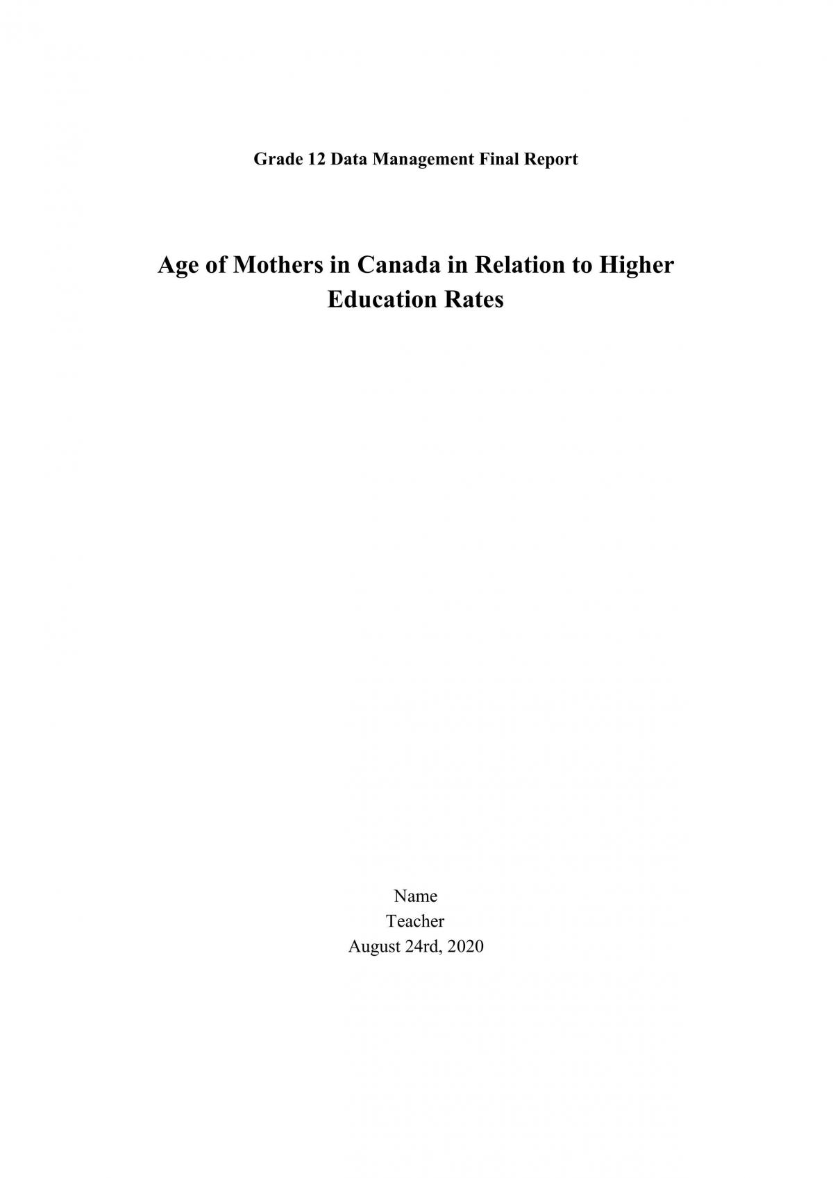 Report on Age of Mothers in Canada in relation to their Education - Page 1