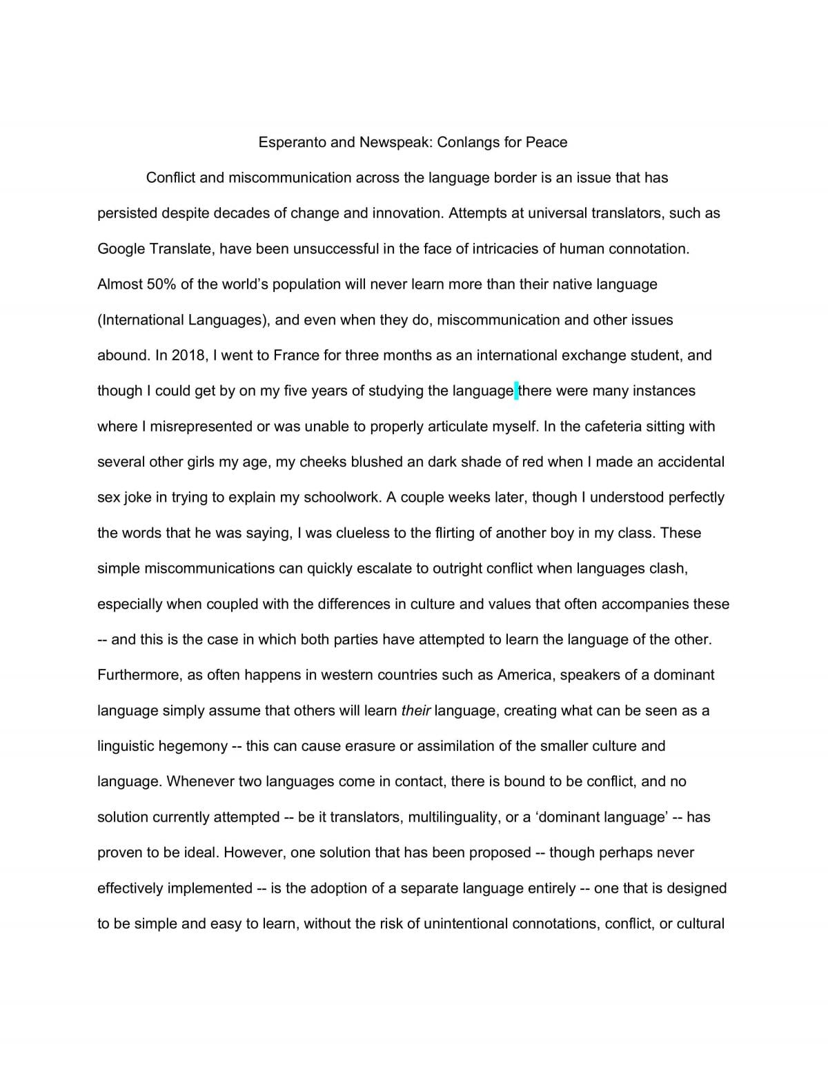 Esperanto and Newspeak: A Comparative Analysis - Page 1