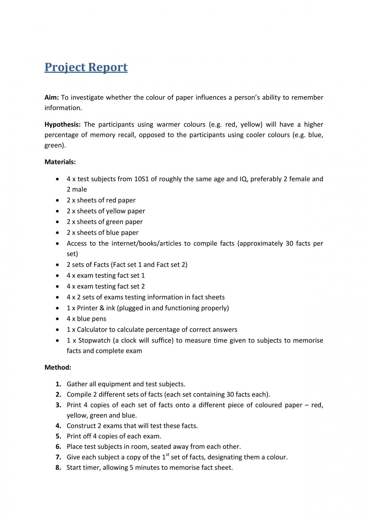 Independent Research Task - Colour and Memory - Page 1