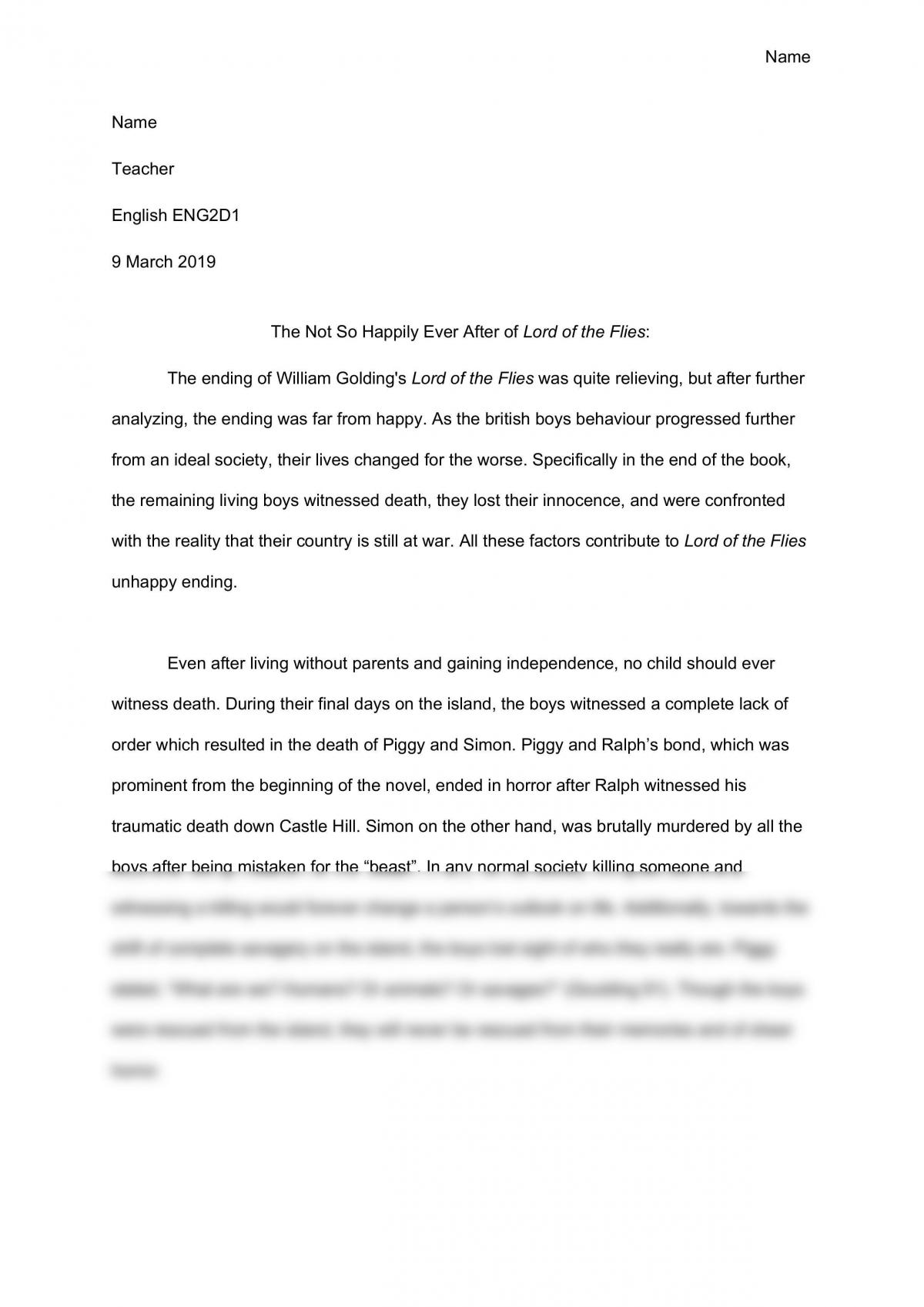 lord of the flies characterization essay