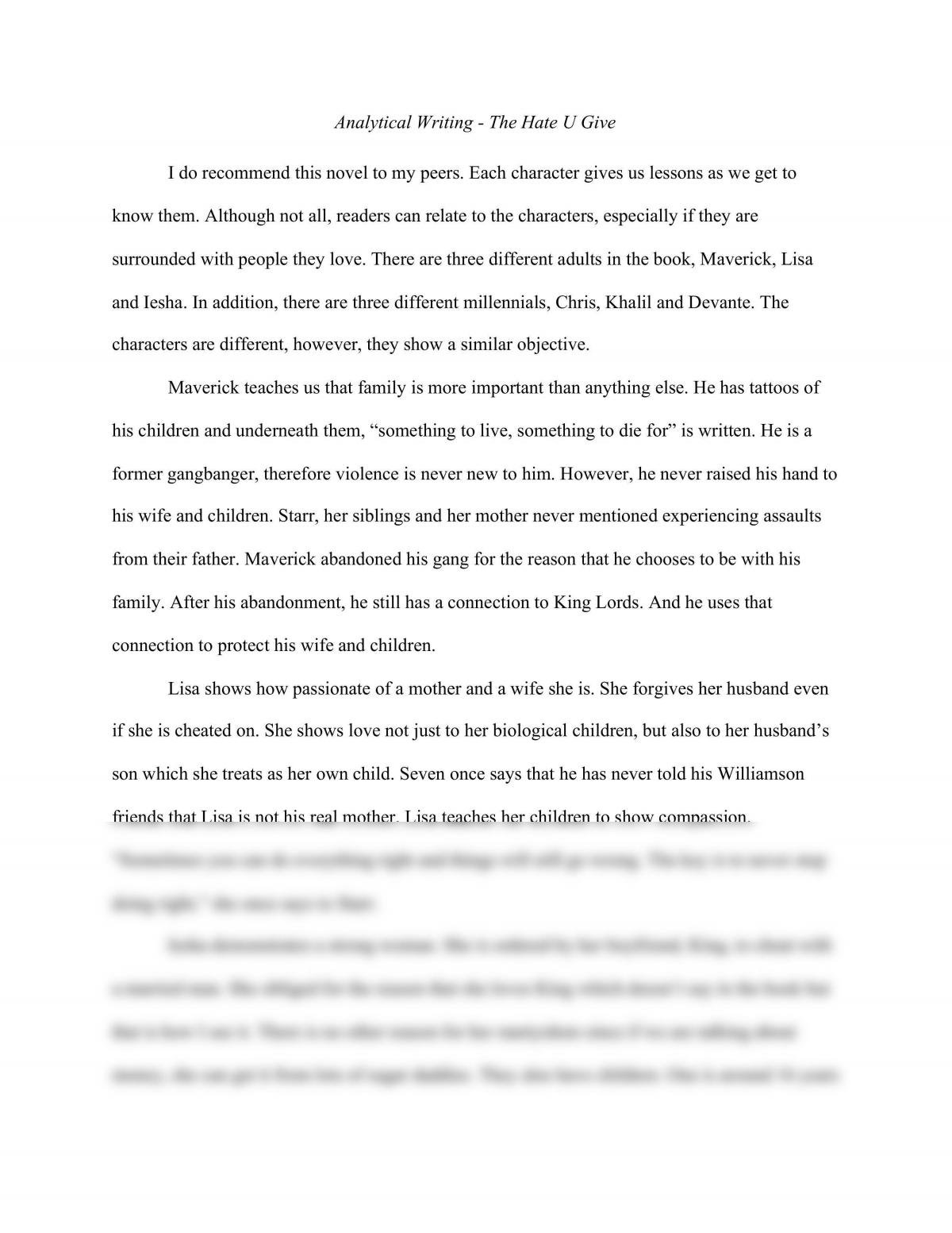 Analytical Writing - The Hate U Give - Page 1