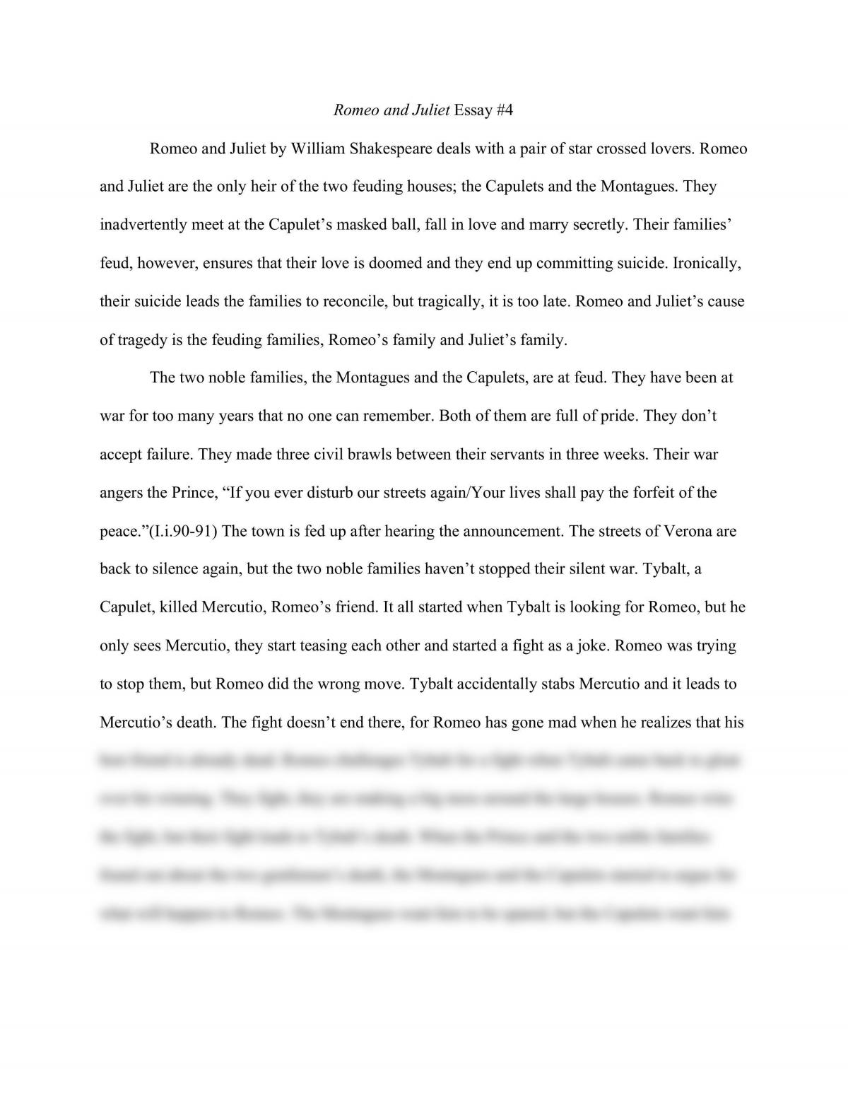 romeo and juliet reflection essay