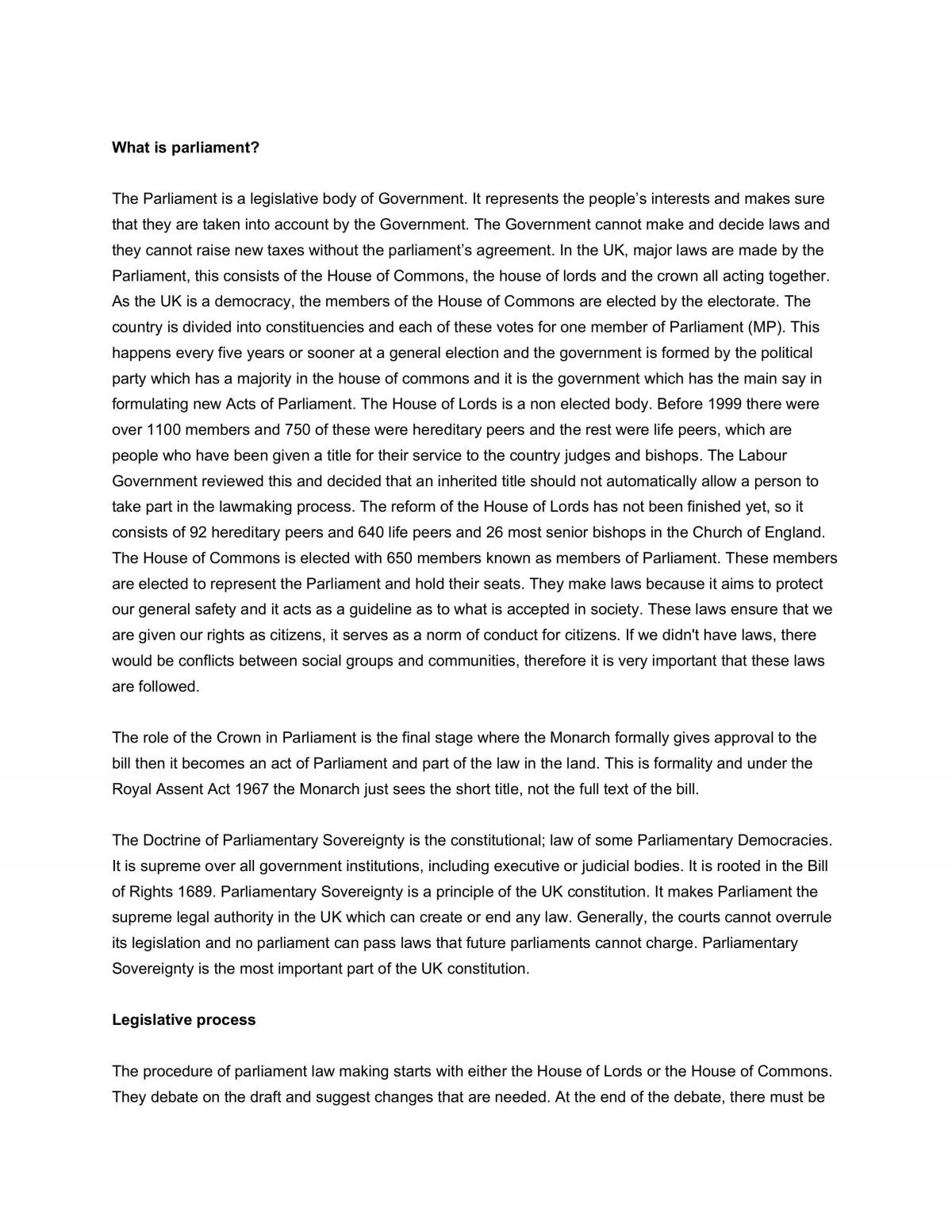 Essay on the parliament  - Page 1
