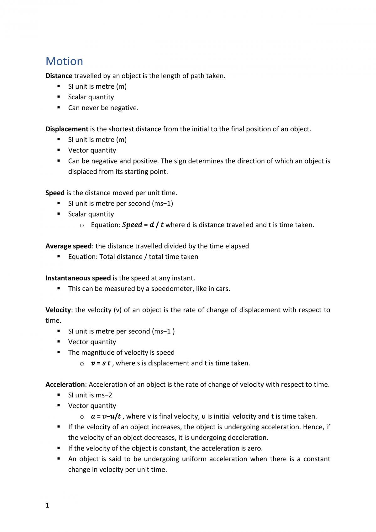 Study Guide for H1 Physics - Page 1