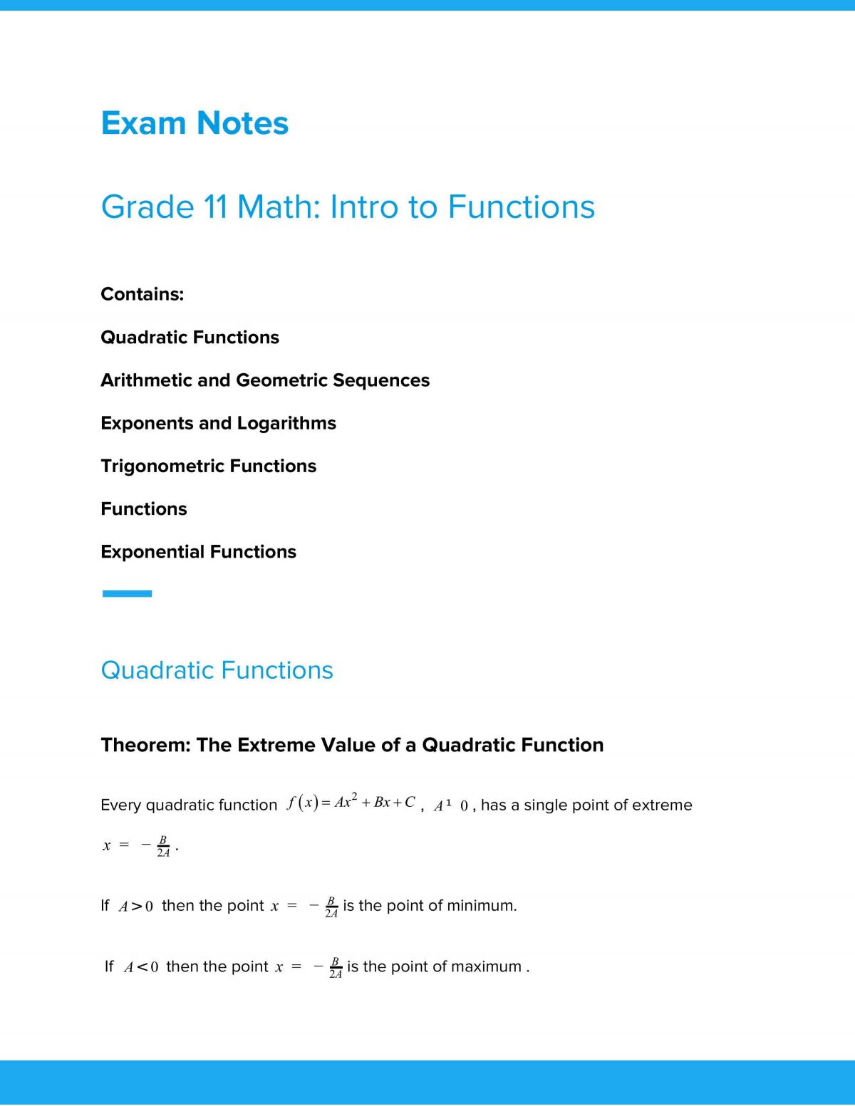 Complete Study Notes Grade 11 Intro to Functions - Page 1