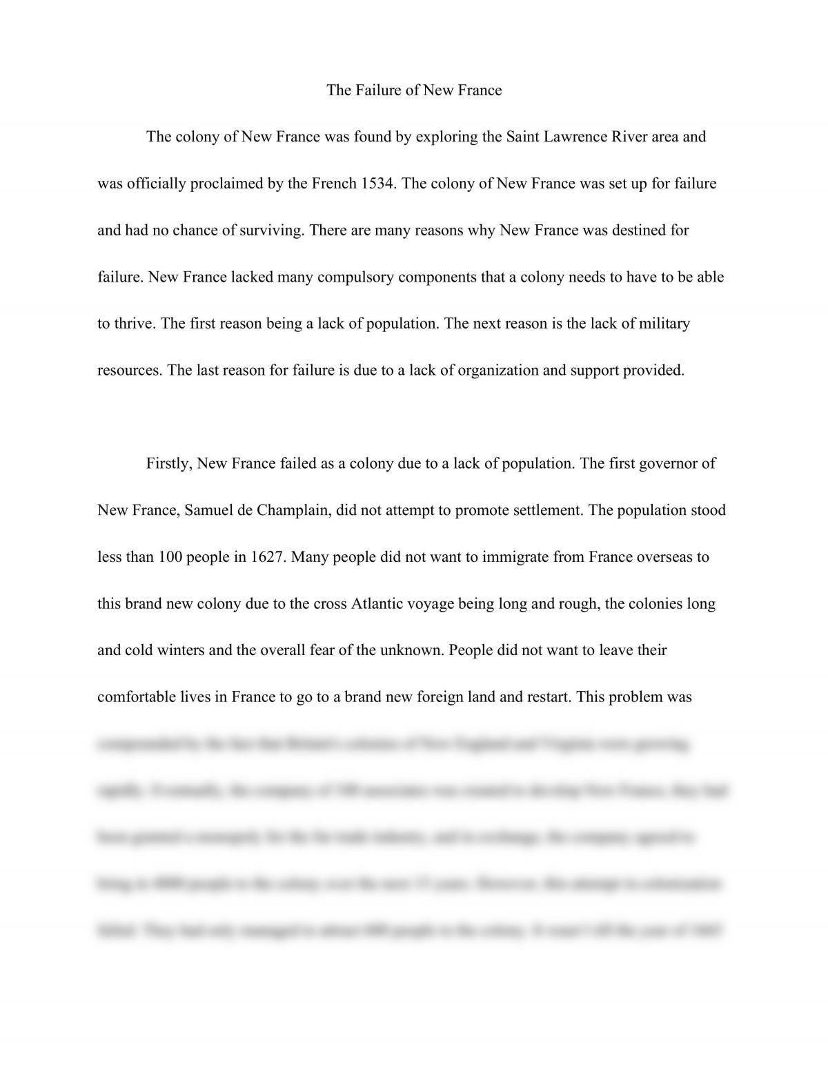 The Failure of New France Essay - Page 1