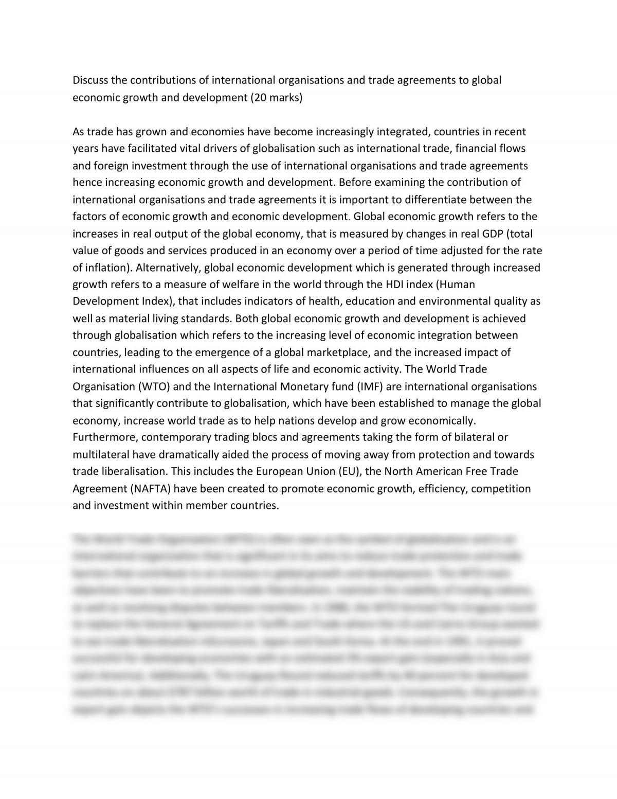 Economics International Organisations and Trade Agreements Essay - Page 1