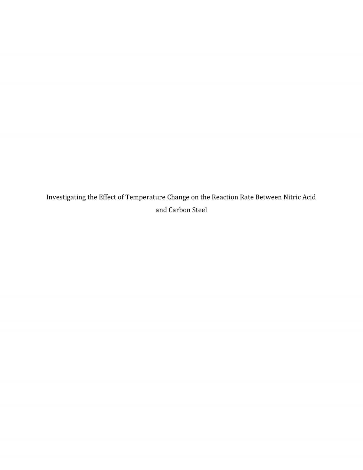 Lab: Effect of Temperature Change on the Reaction Rate Between Nitric Acid and Carbon Steel - Page 1