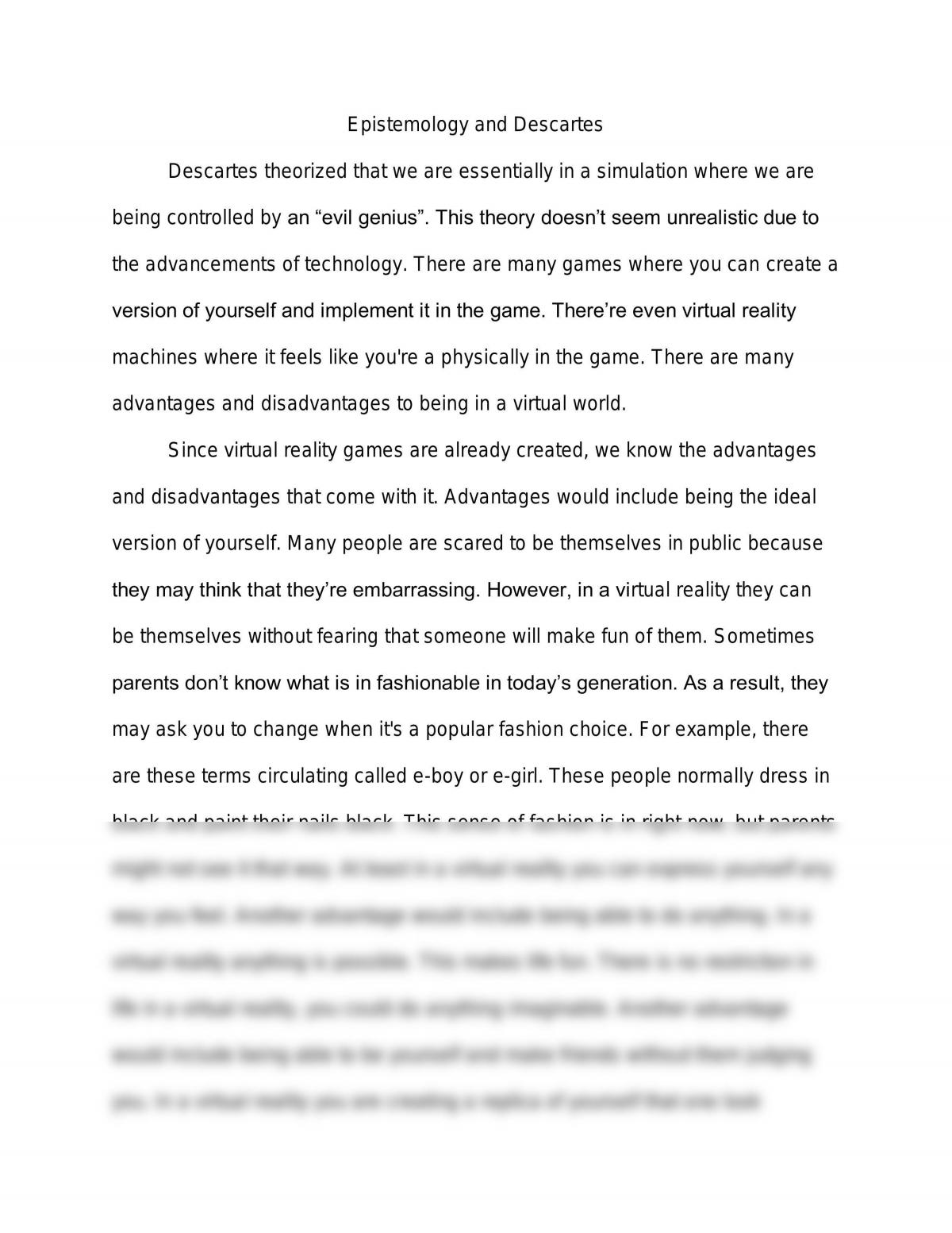 Philosophy research paper on Descartes - Page 1