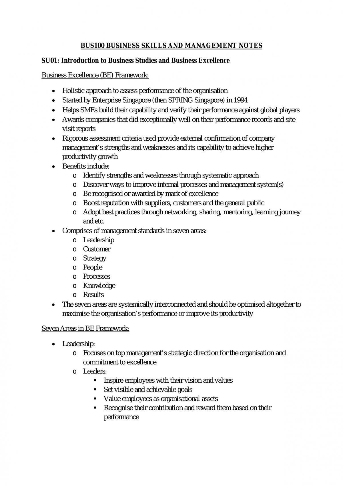 BUS100 Business Skills and Management Notes - Page 1