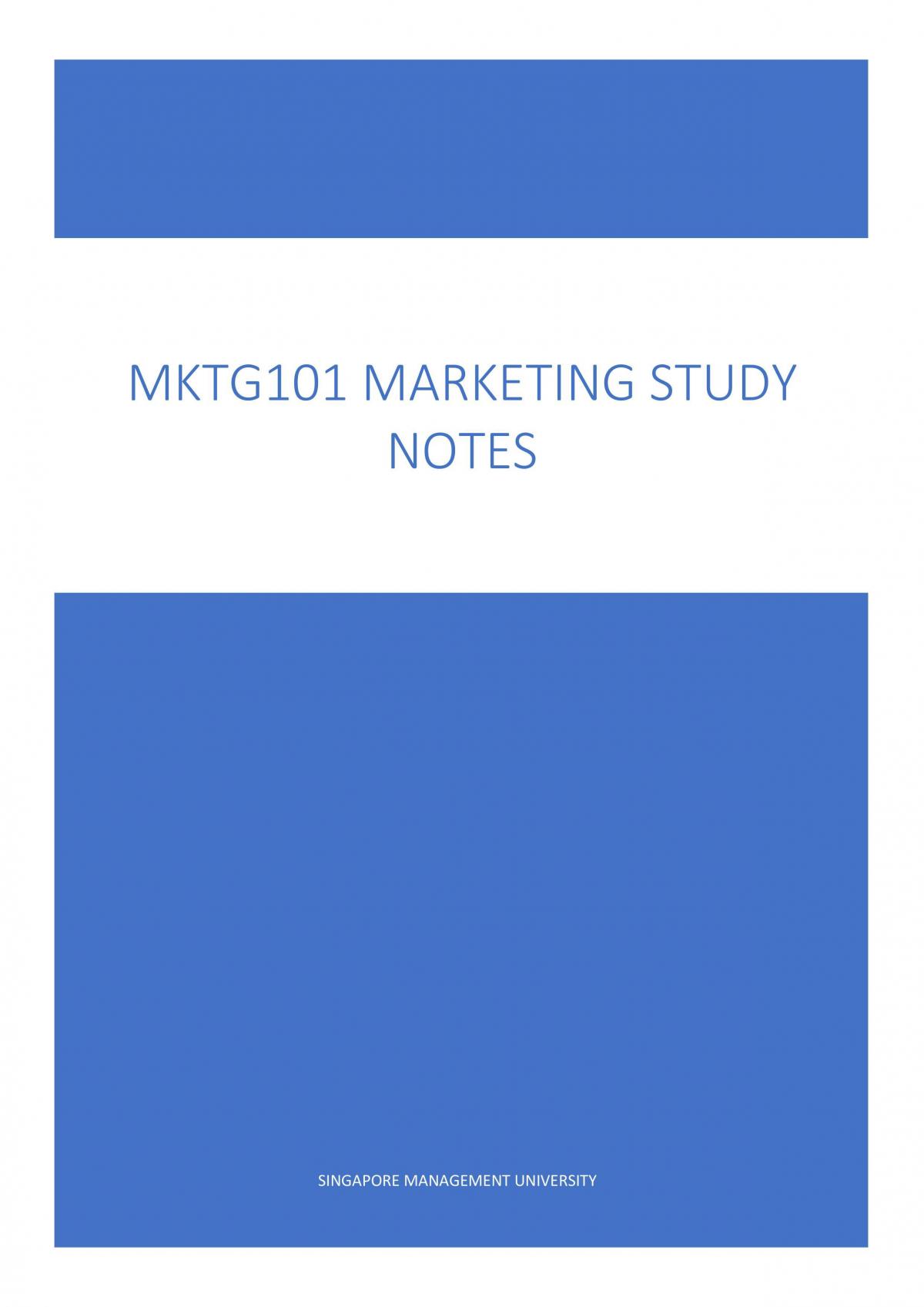 MKTG101 Marketing Study Notes - Page 1