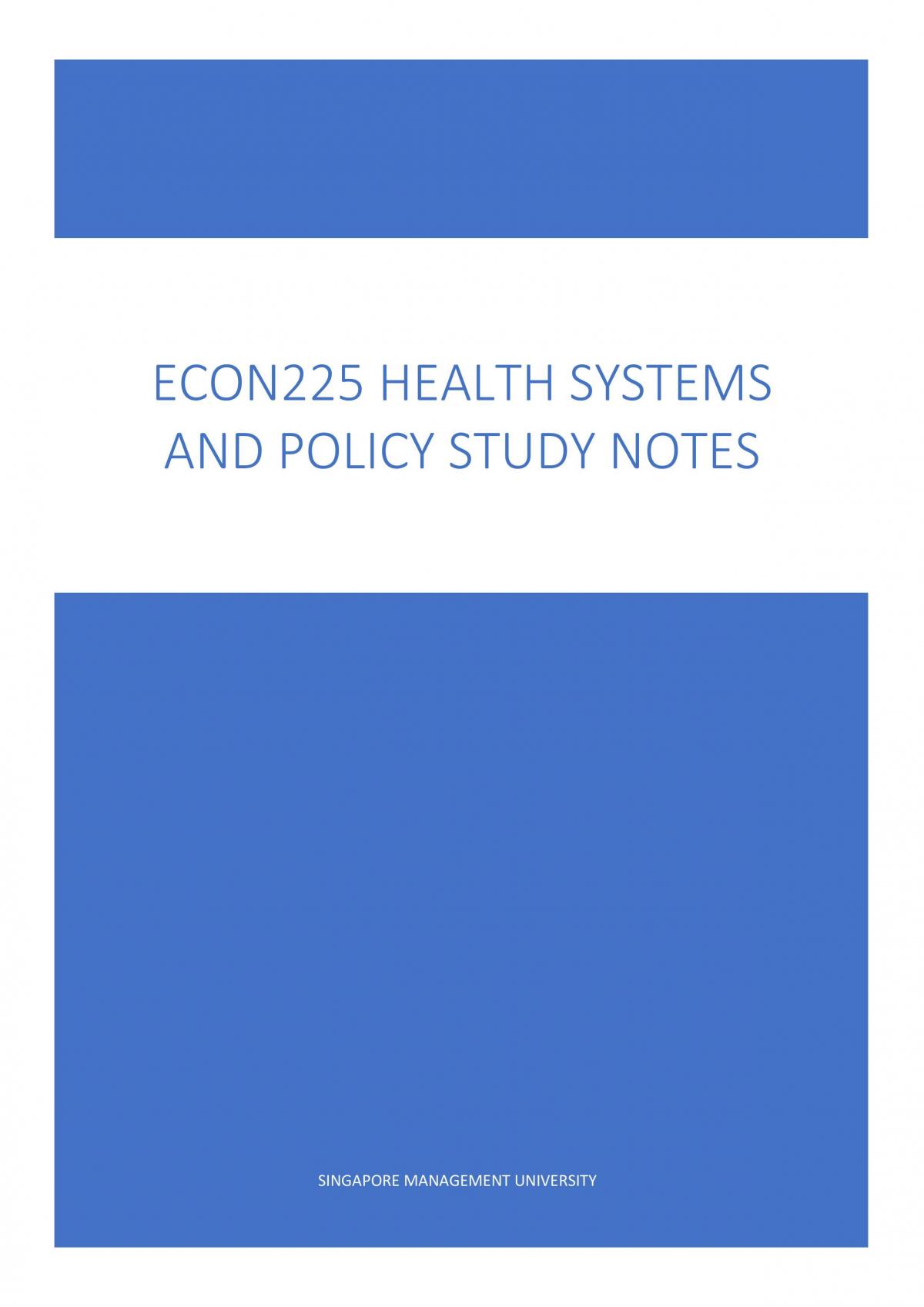 ECON225 Health Systems Study Notes - Page 1