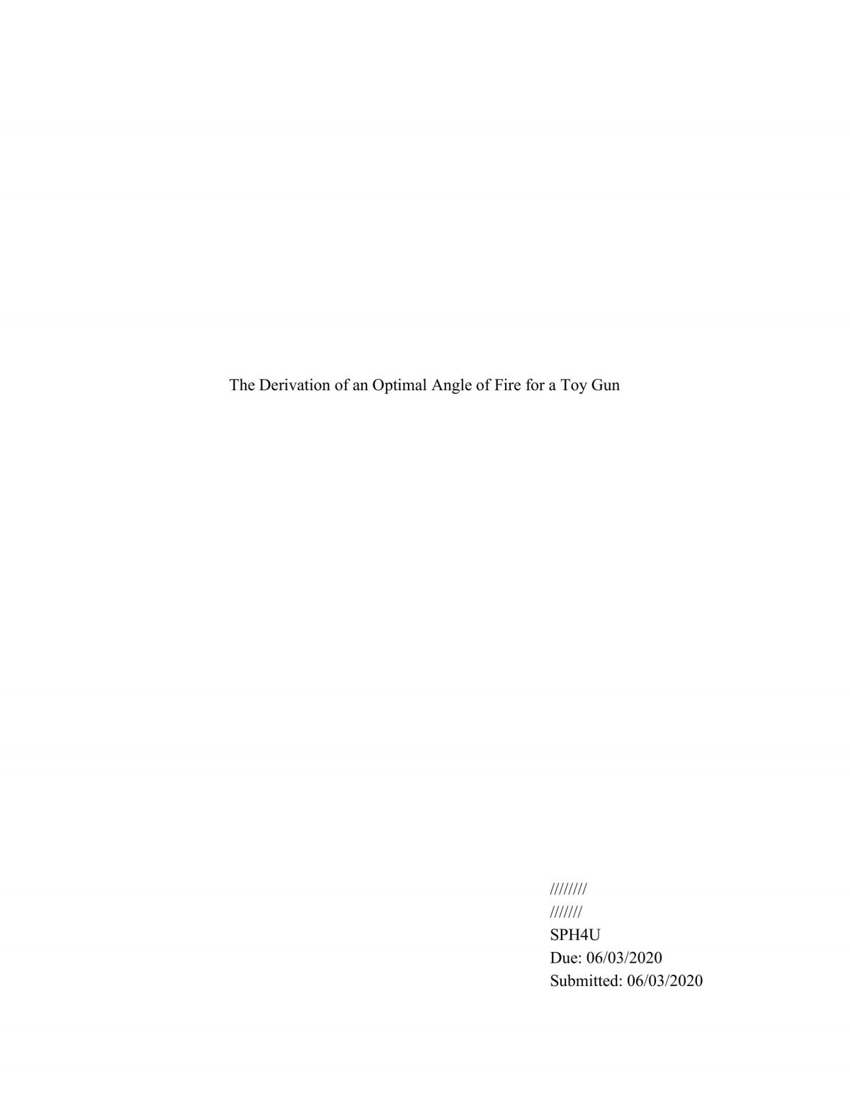 Lab report discussing the derivation of an optimal angle of fire - Page 1