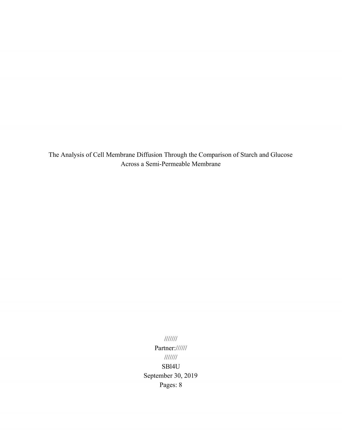 Lab report discussing the diffusion of monomer and polymer forms of glucose - Page 1