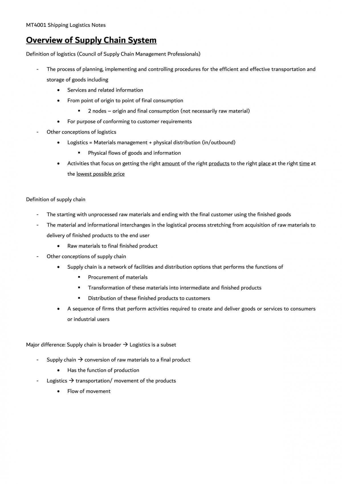 MT4001 Shipping Logistics Notes - Page 1