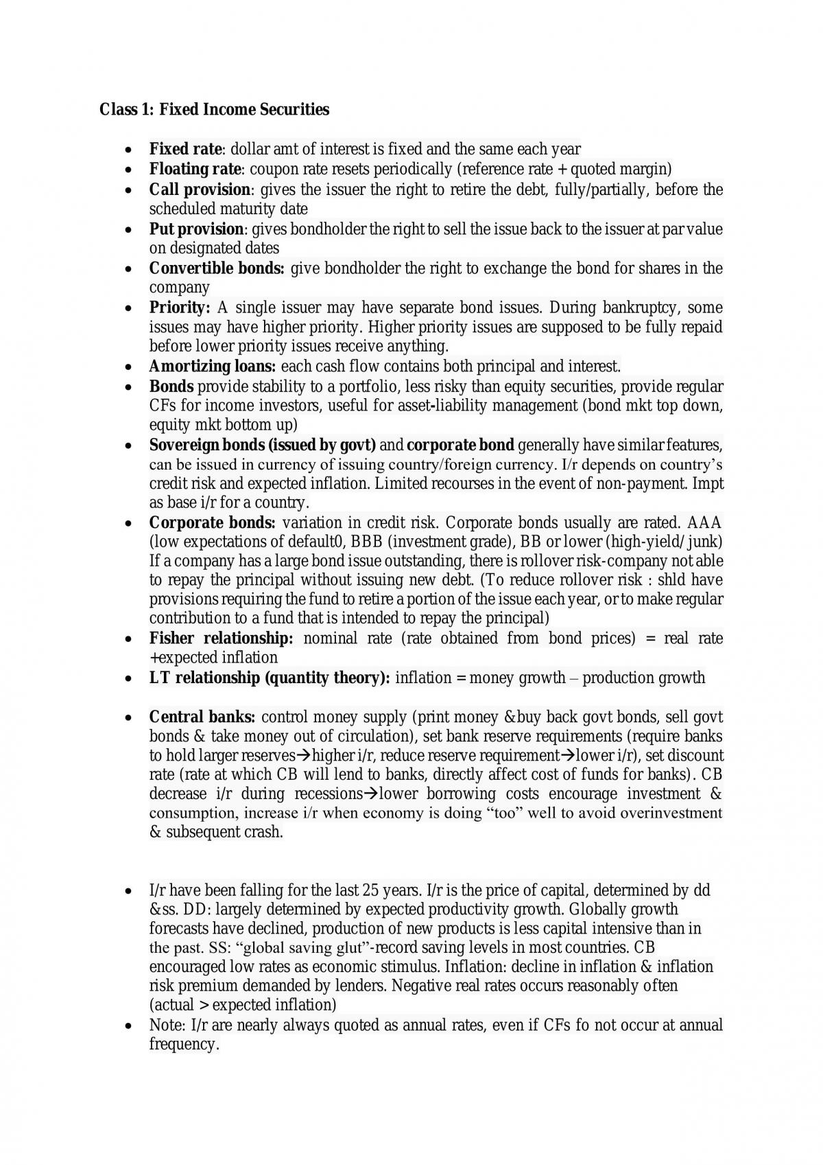 Fixed Income Securities Notes - Page 1