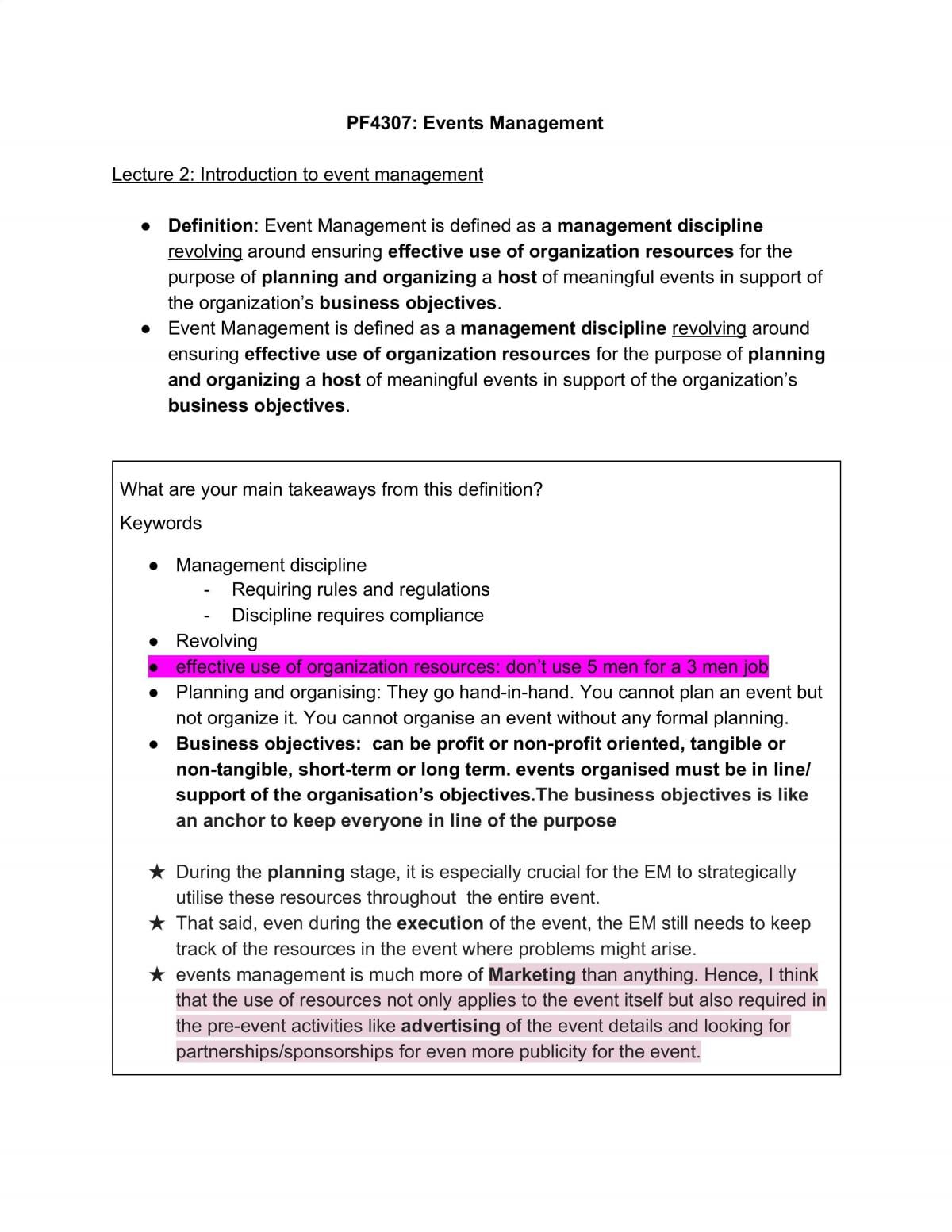 Events Management notes - Page 1