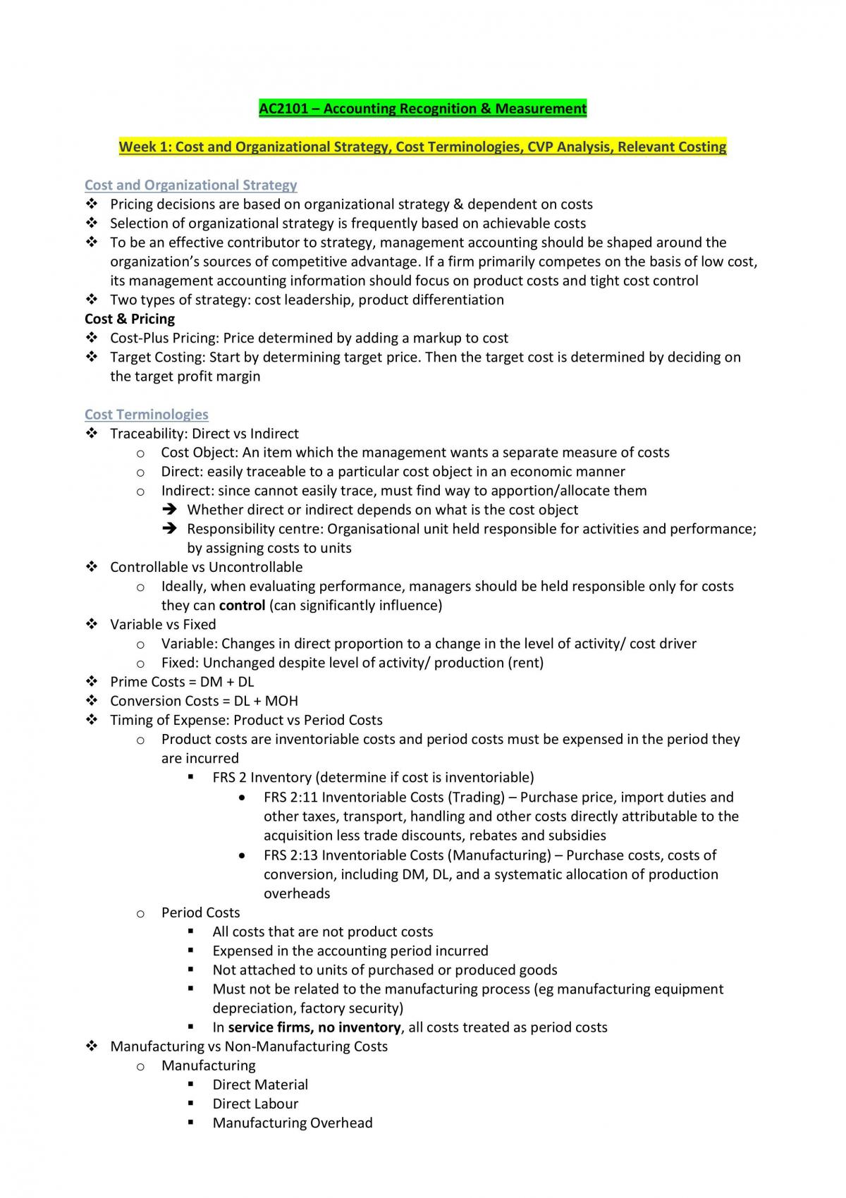 AC2101 - Accounting Recognition & Measurement (Complete Guide) - Page 1