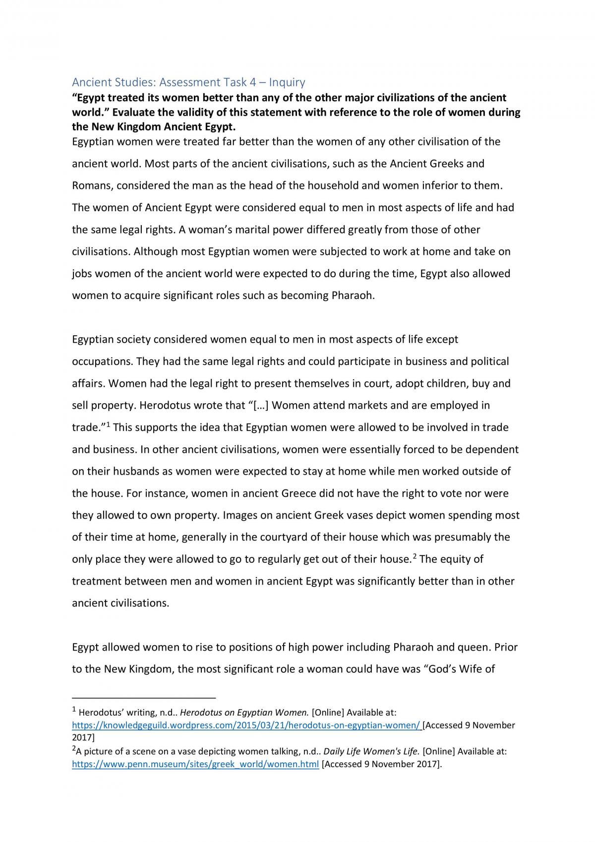 Stage 1 Ancient Studies - Inquiry Task  - Page 1