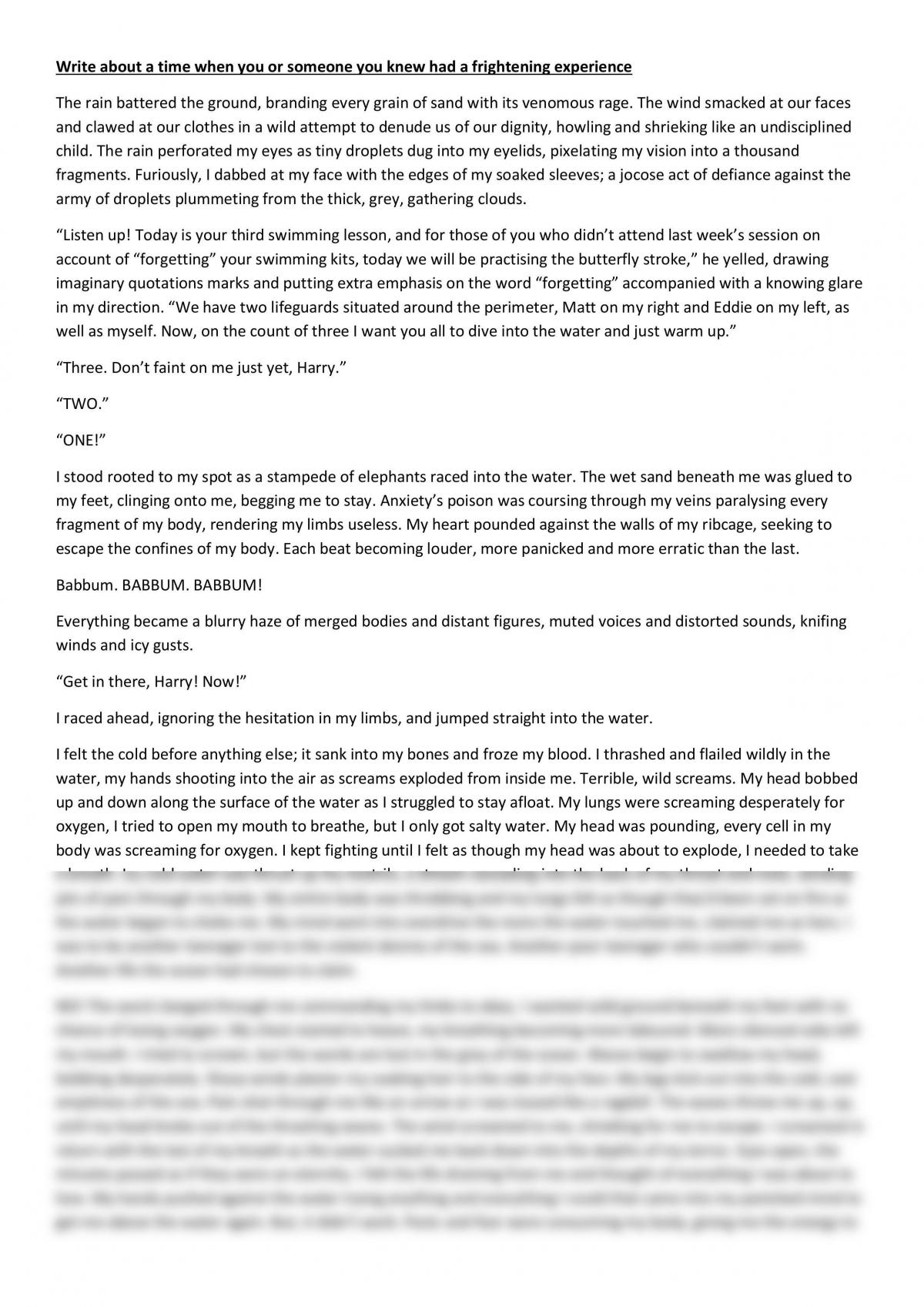 a frightening experience essay 100 words