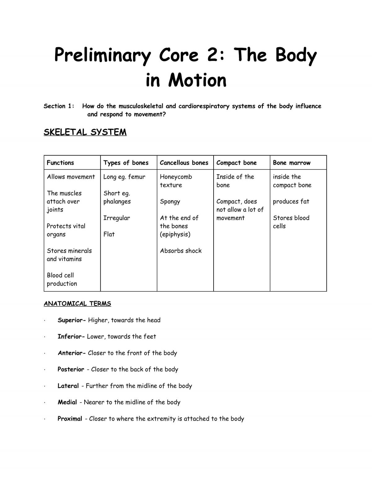 The Body in Motion Notes - Page 1