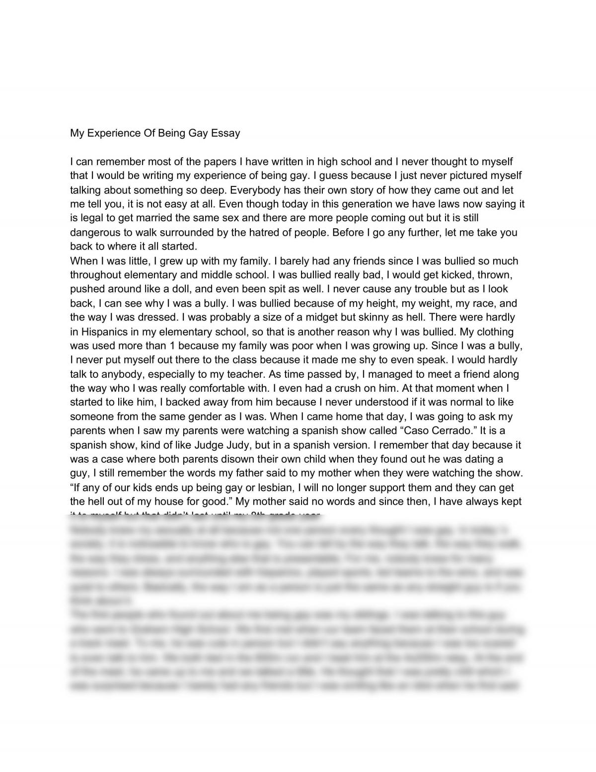 My Experience of Being Gay Essay - Page 1