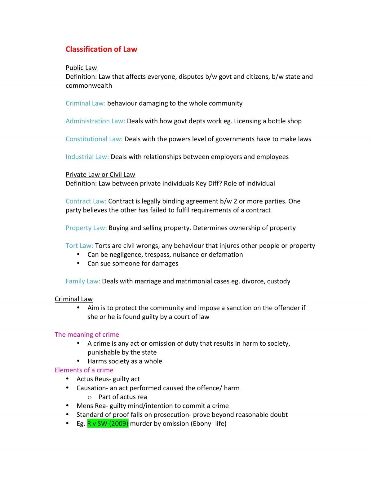 Year 11 Legal Studies Notes - Page 1