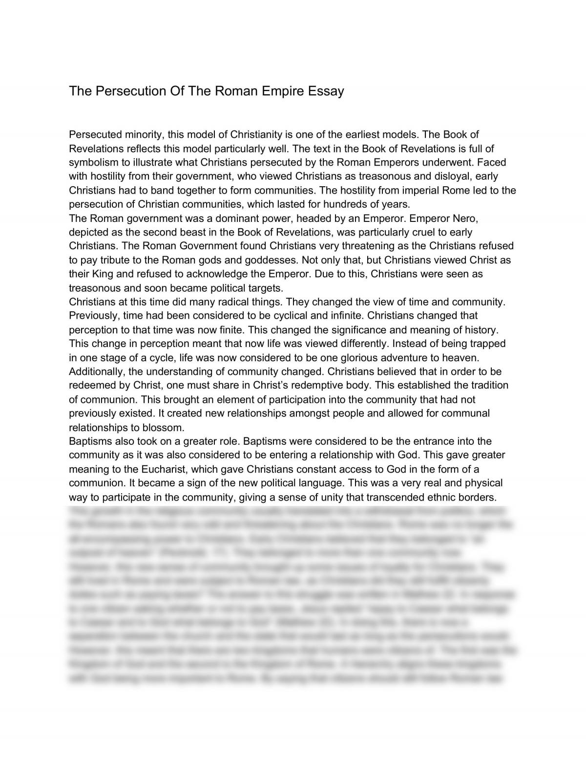 The Persecution Of The Roman Empire Essay - Page 1
