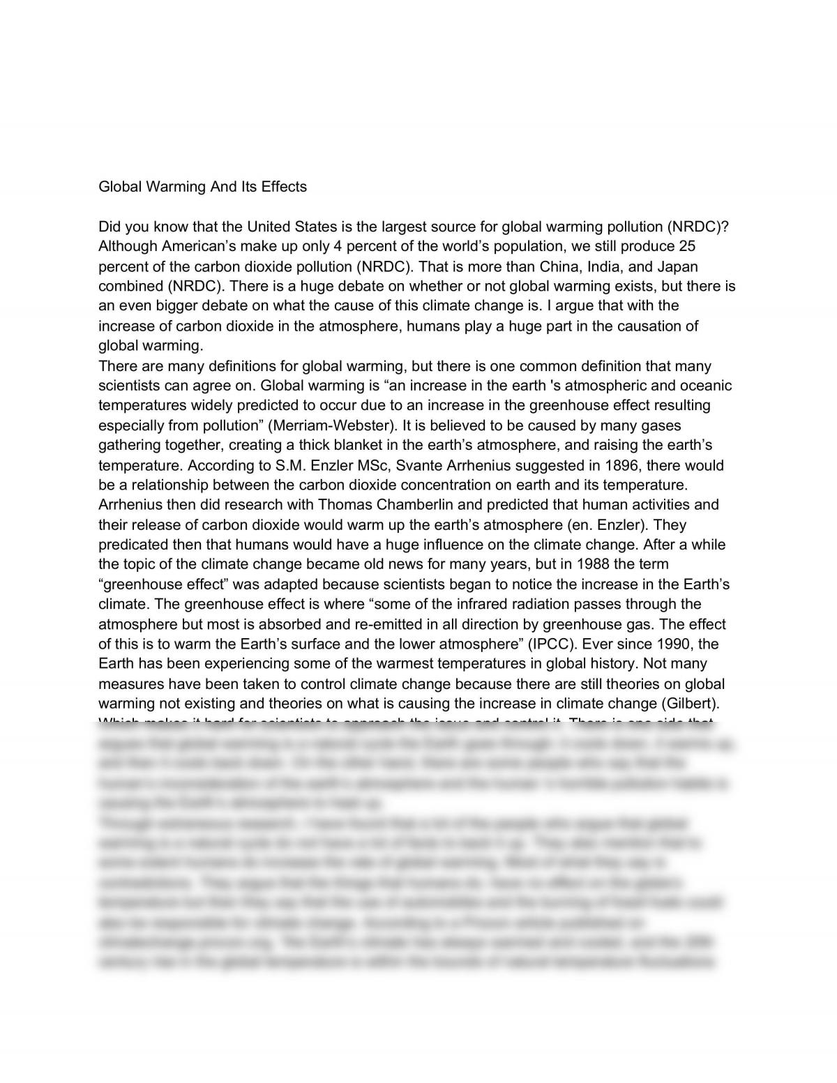 Global Warming And Its Effects - Page 1