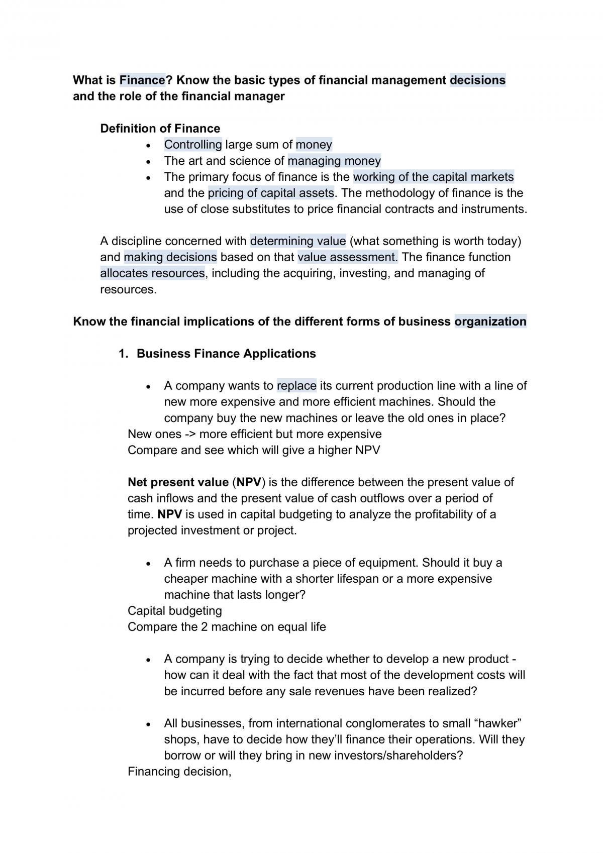 FIN2704 Summary Notes - Page 1