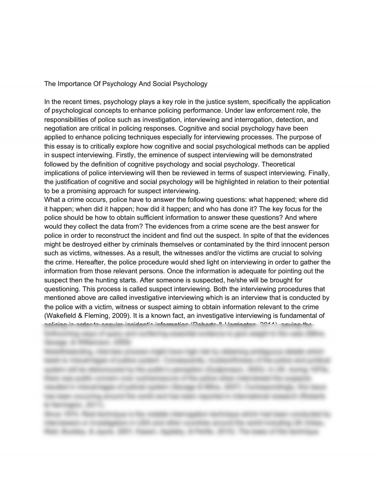 The Importance Of Psychology And Social Psychology - Page 1
