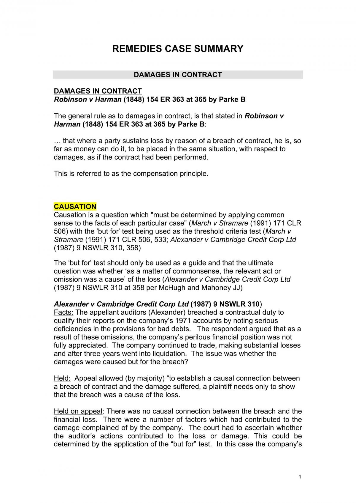 Remedies Case Summary - Page 1