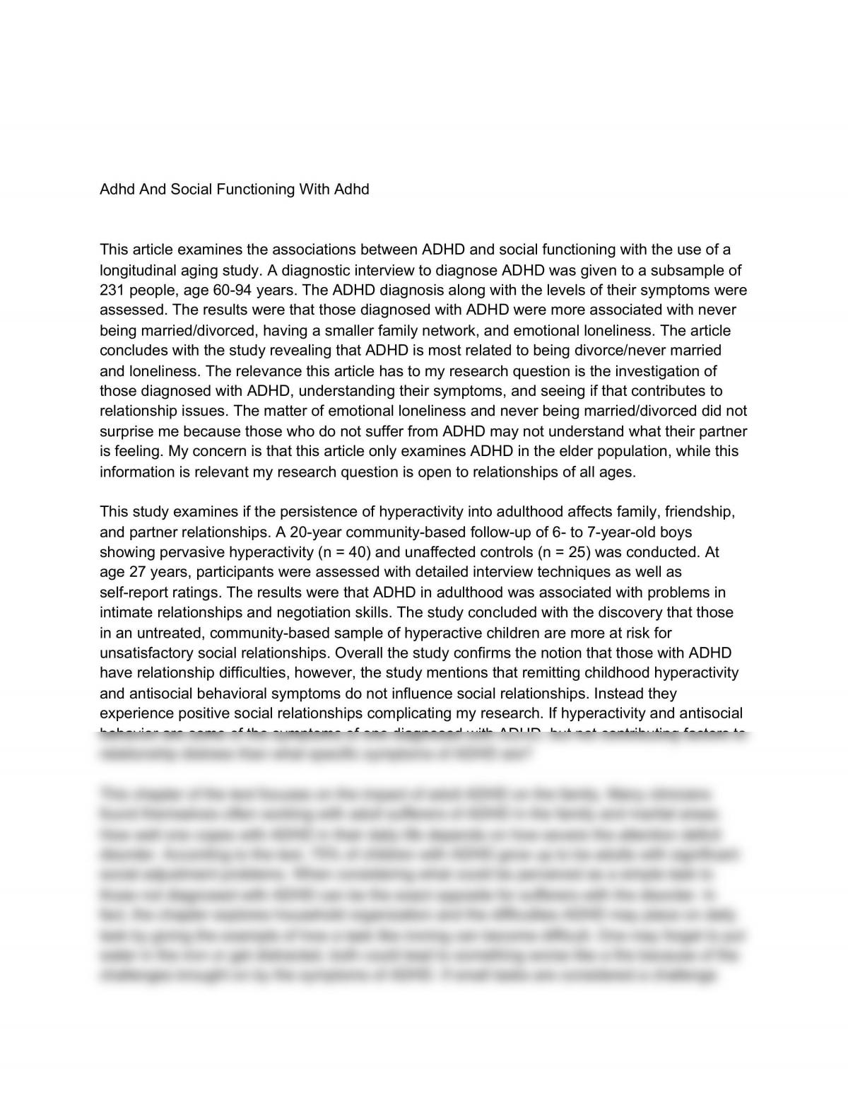 Adhd And Social Functioning With Adhd - Page 1