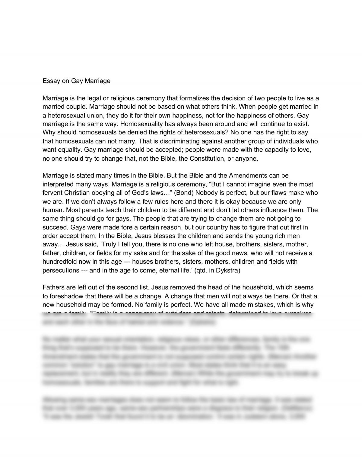 Essay on Gay Marriage - Page 1