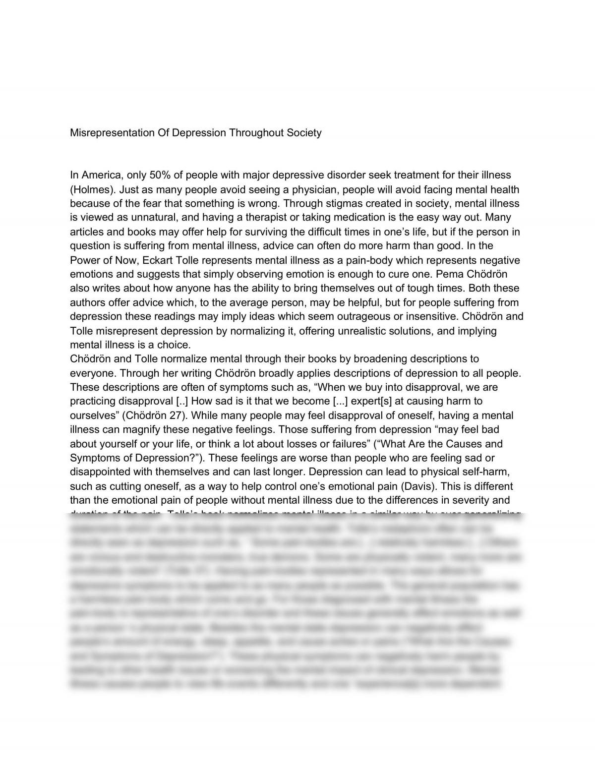 Misrepresentation Of Depression Throughout Society - Page 1