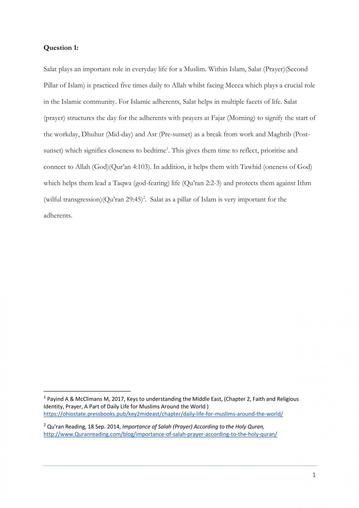 Islam Questions from Assignment - Page 1