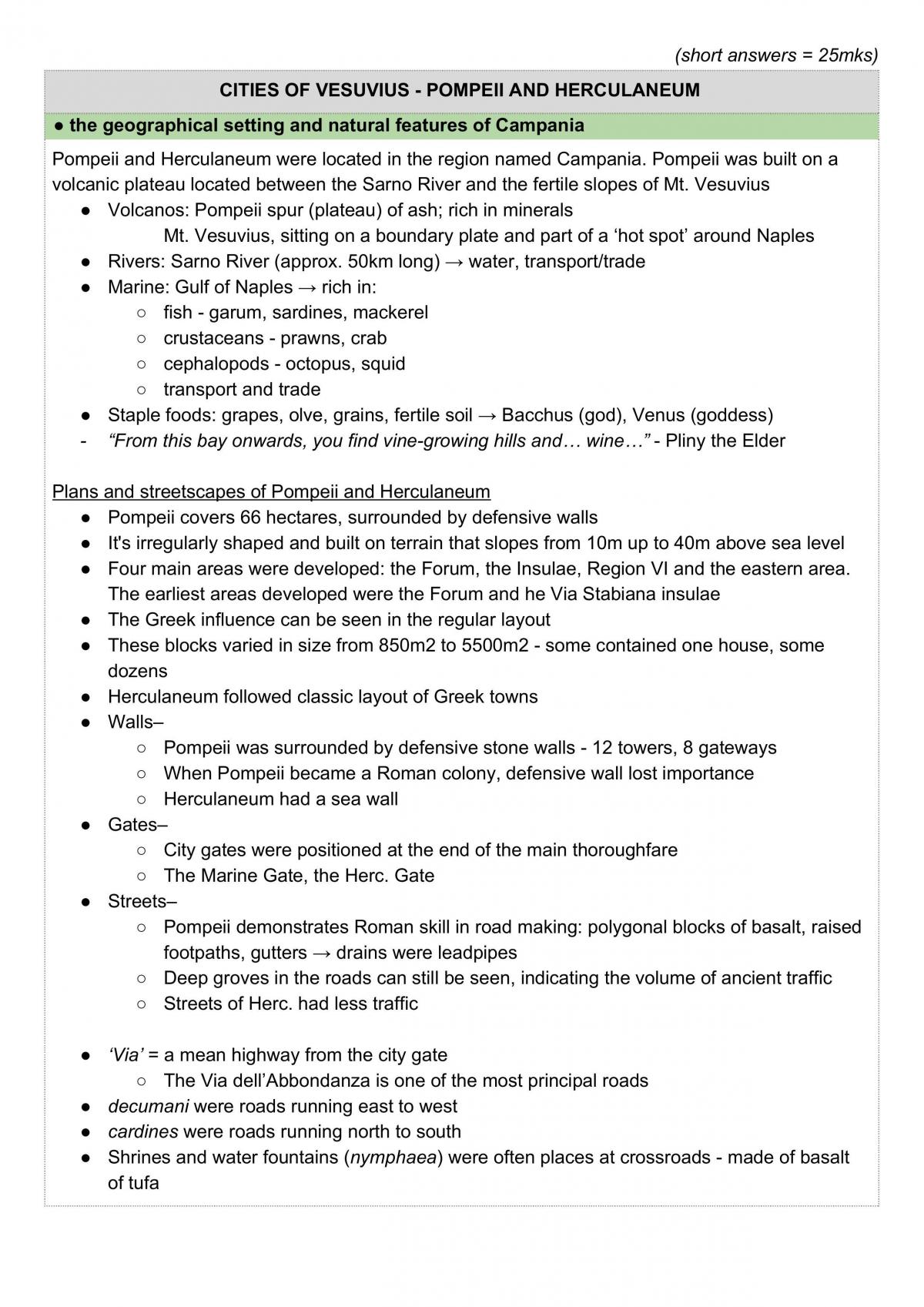 Ancient History: Cities Of Vesuvius - Complete Notes - Page 1