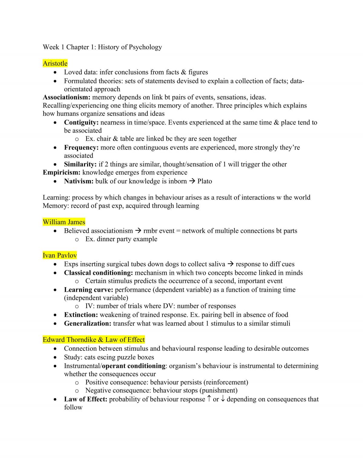 PSY260 Learning and Plasticity Complete Study Notes - Page 1