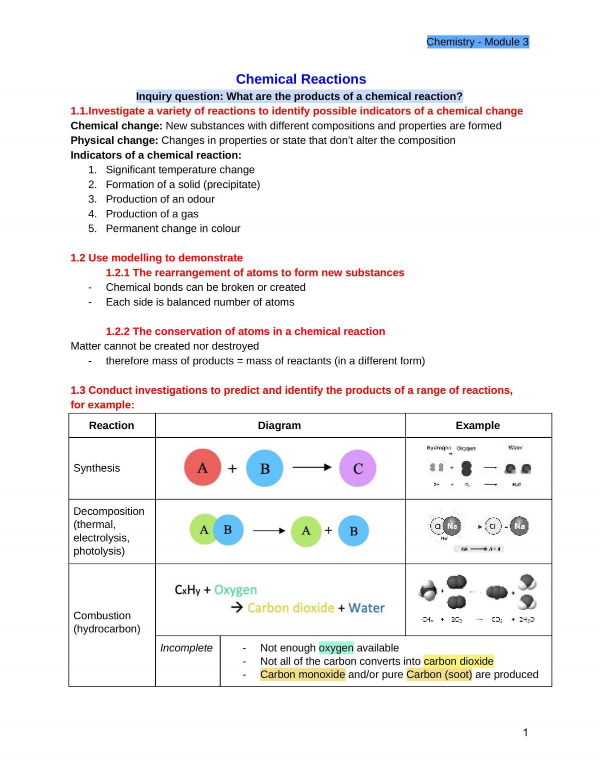 Module 3- Reactive Chemistry  - Page 1
