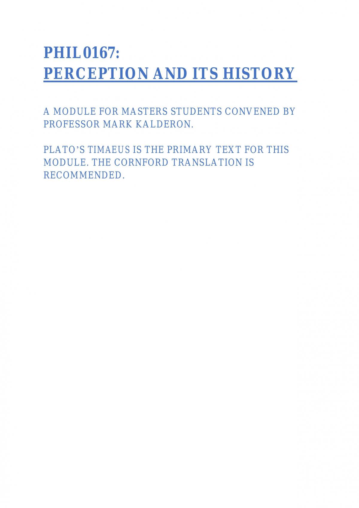 PHIL0167 Perception and its History - Page 1