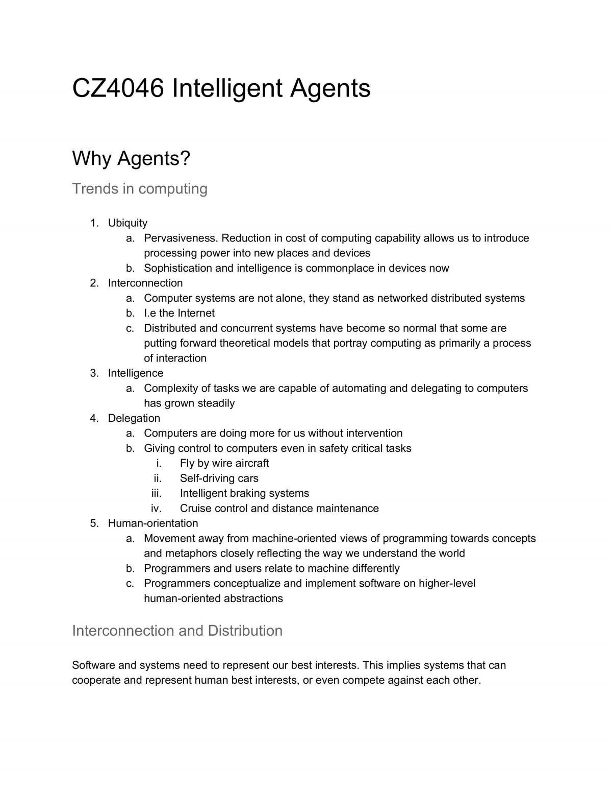 Intelligent Agents - Full, Condensed Study Notes - Page 1