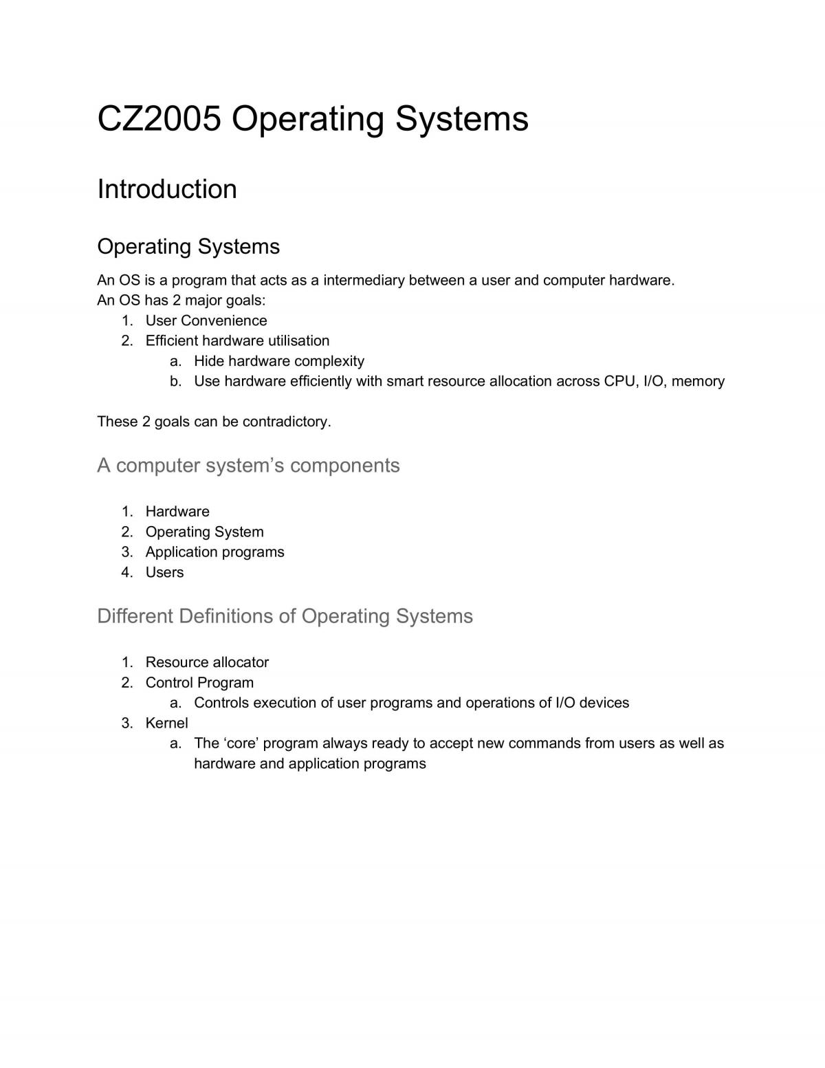 Full Condensed Study Notes - Operating Systems - Page 1