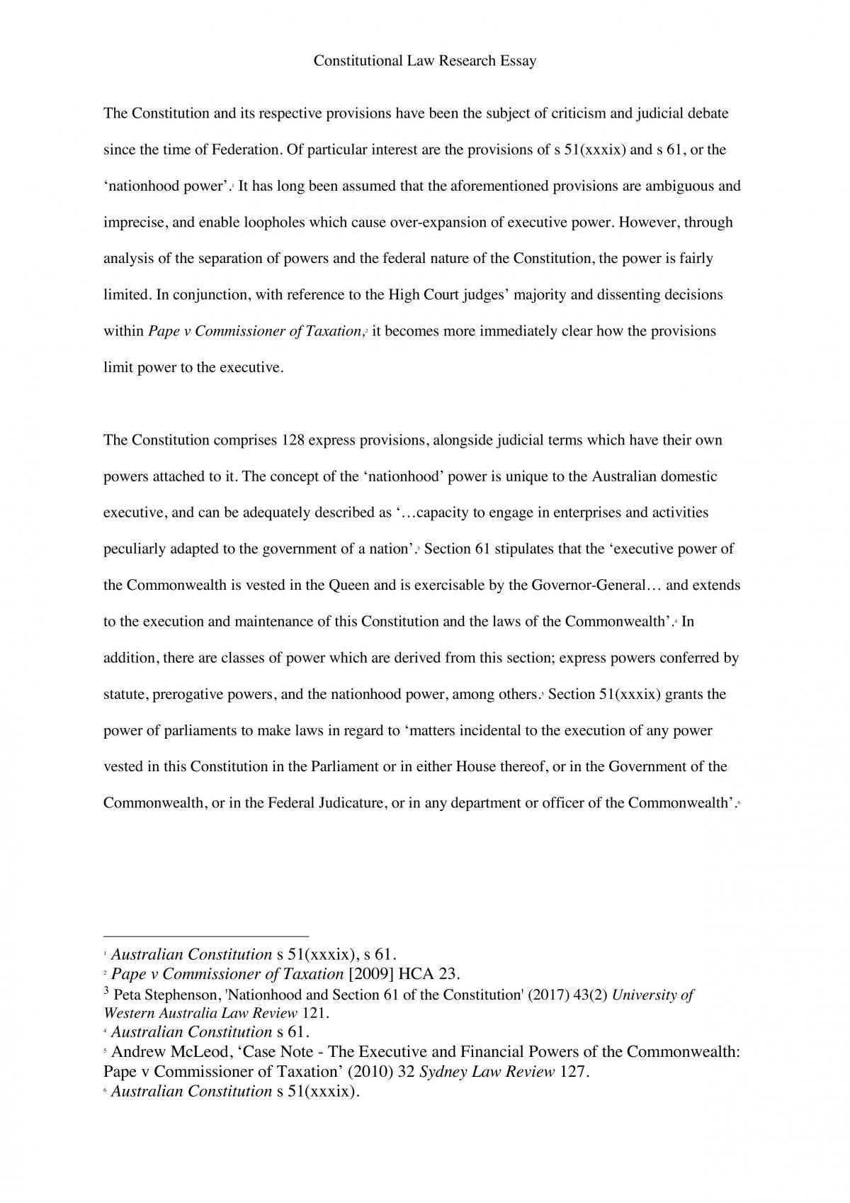 Constitutional Law Research Essay - Page 1